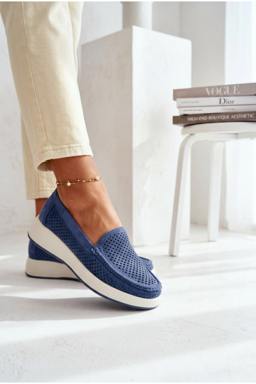 Sieviešu mokasīni ar caurumiem Sergio Leone MK097H zilā krāsā