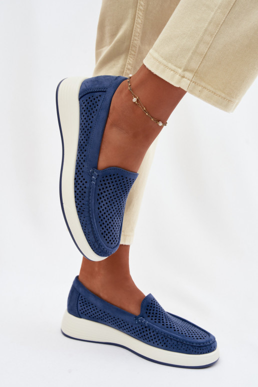 Sieviešu mokasīni ar caurumiem Sergio Leone MK097H zilā krāsā