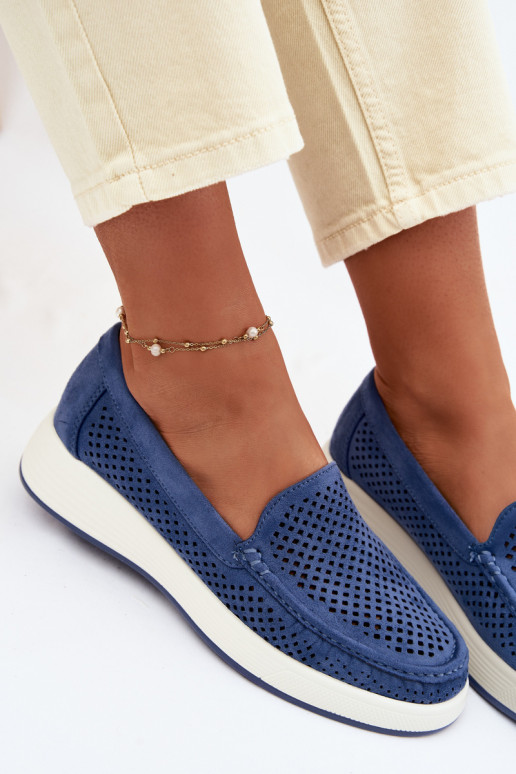 Sieviešu mokasīni ar caurumiem Sergio Leone MK097H zilā krāsā