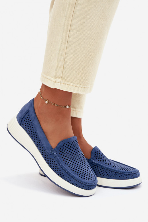 Sieviešu mokasīni ar caurumiem Sergio Leone MK097H zilā krāsā