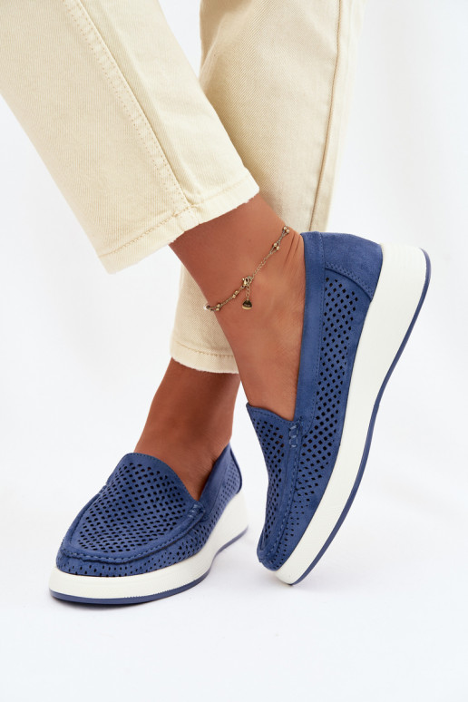 Sieviešu mokasīni ar caurumiem Sergio Leone MK097H zilā krāsā