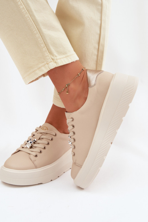 Āda Sneakers modeļa apavi Sieviešu ar platformuPrzypinką Vinceza 39973 smilšu krāsas