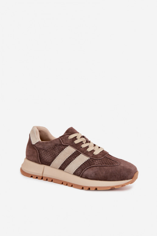 Sieviešu sporta apavi no mākslīgās ādas brūnā krāsā