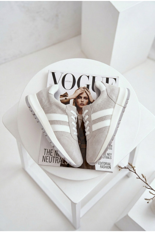 Sieviešu sneakers apavi no dabīgās zamšā pelēkā krāsā