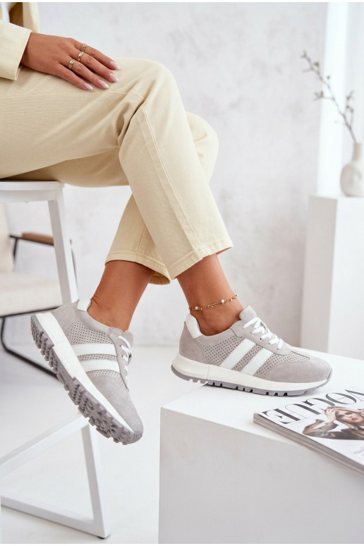 Sieviešu sneakers apavi no dabīgās zamšā pelēkā krāsā
