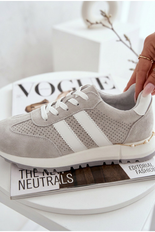 Sieviešu sneakers apavi no dabīgās zamšā pelēkā krāsā