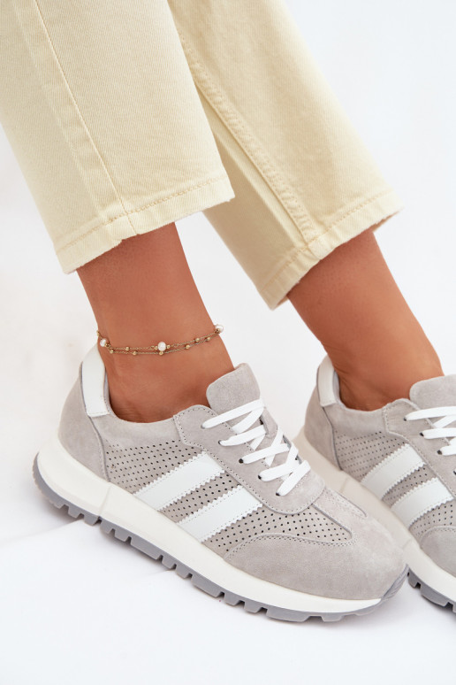 Sieviešu sneakers apavi no dabīgās zamšā pelēkā krāsā