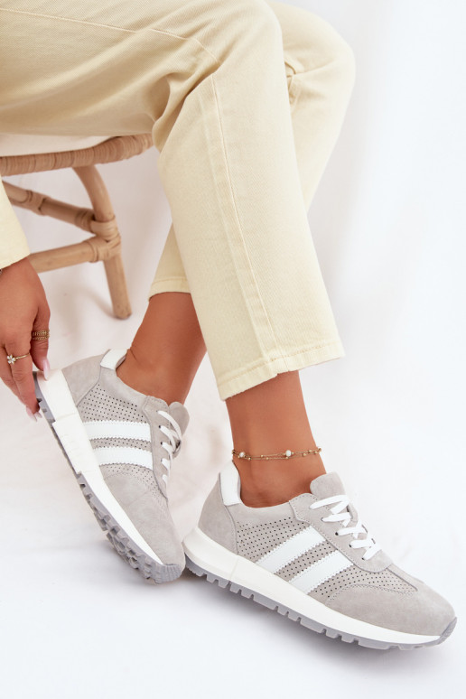 Sieviešu sneakers apavi no dabīgās zamšā pelēkā krāsā
