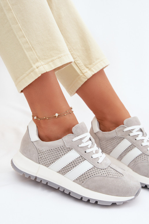 Sieviešu sneakers apavi no dabīgās zamšā pelēkā krāsā
