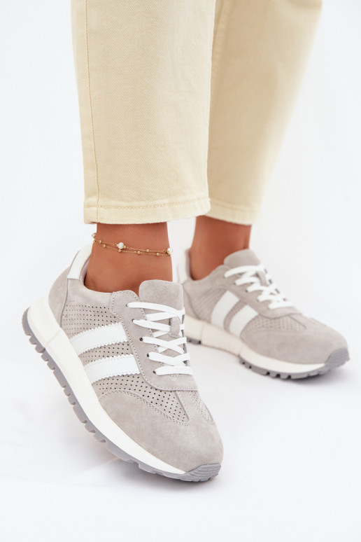 Sieviešu sneakers apavi no dabīgās zamšā pelēkā krāsā