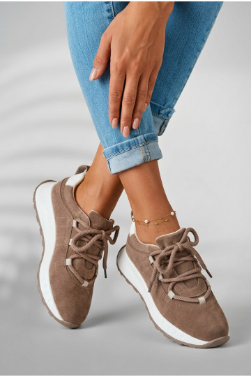Sieviešu zamšā sneakers apavi Bemela brūnā krāsā