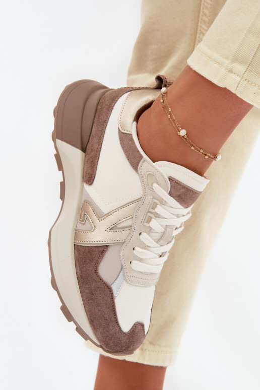 zamšādas Sneakers modeļa apavi Sieviešu Kobbo 66954 smilšu krāsas