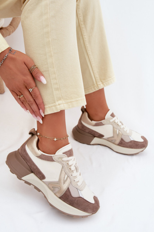 zamšādas Sneakers modeļa apavi Sieviešu Kobbo 66954 smilšu krāsas