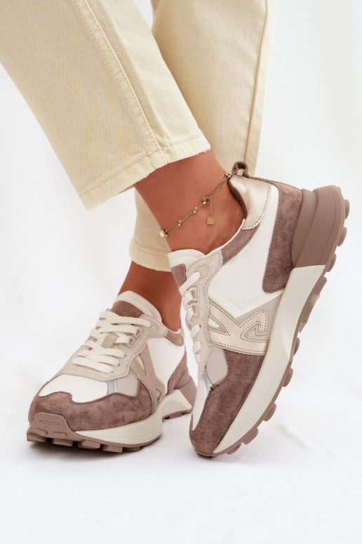 zamšādas Sneakers modeļa apavi Sieviešu Kobbo 66954 smilšu krāsas
