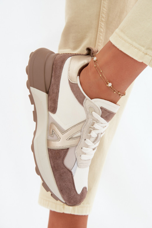 zamšādas Sneakers modeļa apavi Sieviešu Kobbo 66954 smilšu krāsas