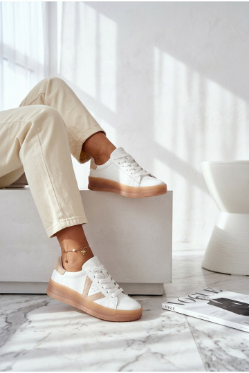 Sneakers modeļa apavi SieviešuIeslēgtsturalnej Skóry ar platformu Vinceza 79597 baltas krāsas