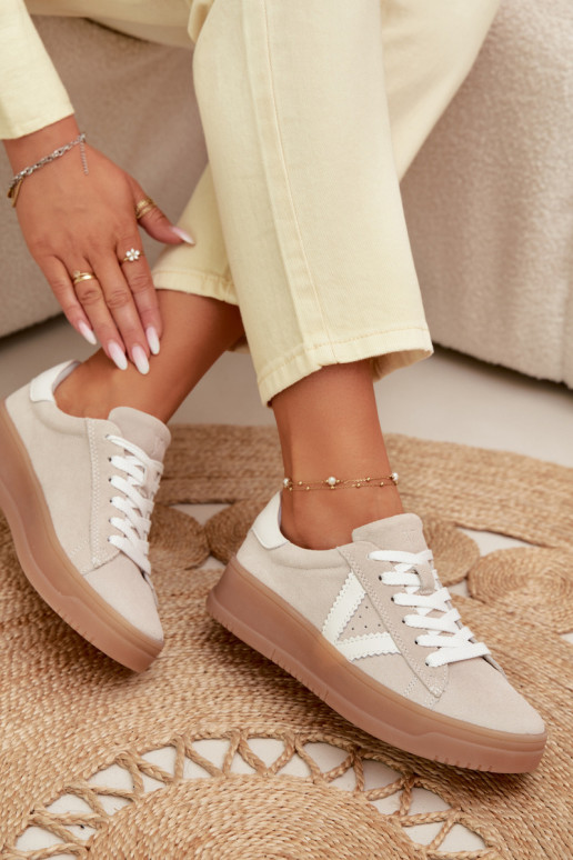 Vinceza 79597 sieviešu sporta stila apavi no dabīgās zamšas ar platformu smilšu krāsā