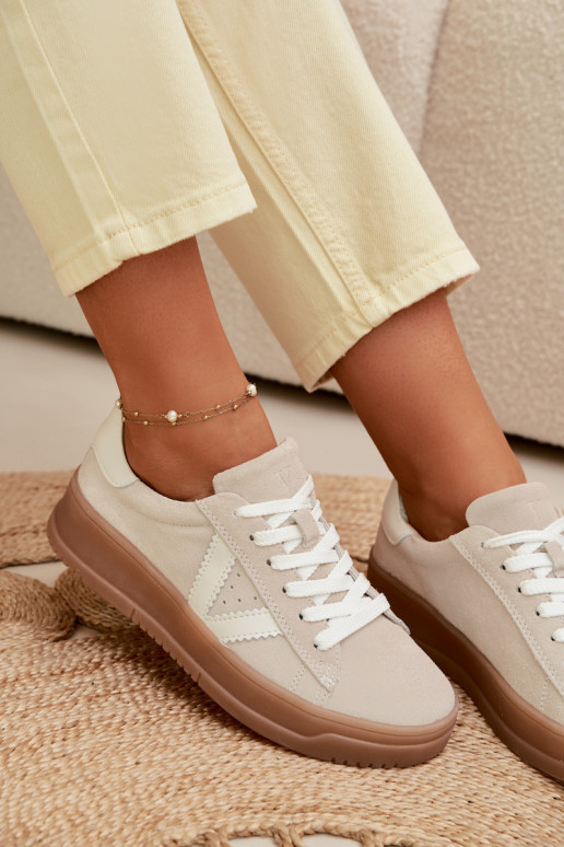 Vinceza 79597 sieviešu sporta stila apavi no dabīgās zamšas ar platformu smilšu krāsā