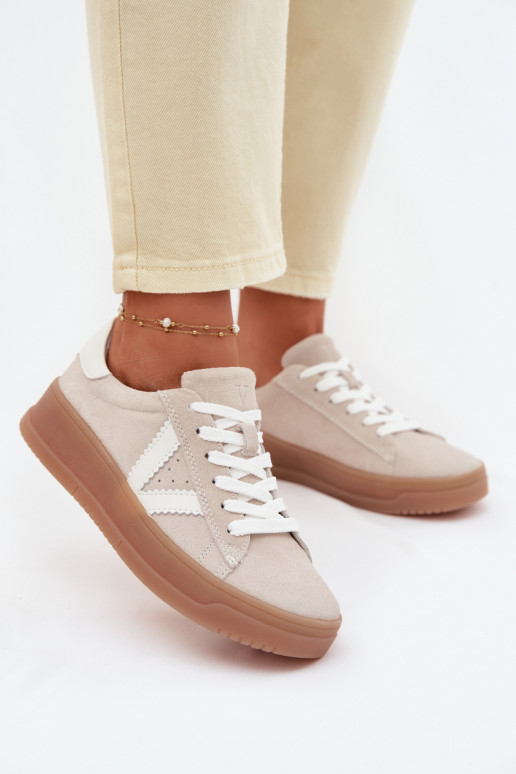 Vinceza 79597 sieviešu sporta stila apavi no dabīgās zamšas ar platformu smilšu krāsā