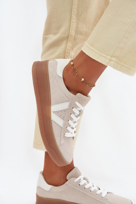 Vinceza 79597 sieviešu sporta stila apavi no dabīgās zamšas ar platformu smilšu krāsā