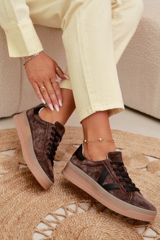 Vinceza 79597 sieviešu sporta stila apavi no dabīgās zamšas ar platformu brūnā krāsā