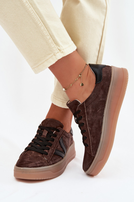 Vinceza 79597 sieviešu sporta stila apavi no dabīgās zamšas ar platformu brūnā krāsā