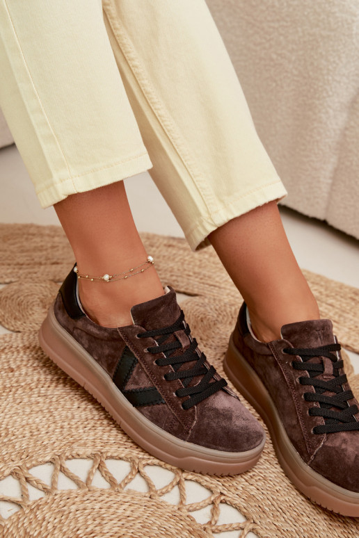 Vinceza 79597 sieviešu sporta stila apavi no dabīgās zamšas ar platformu brūnā krāsā