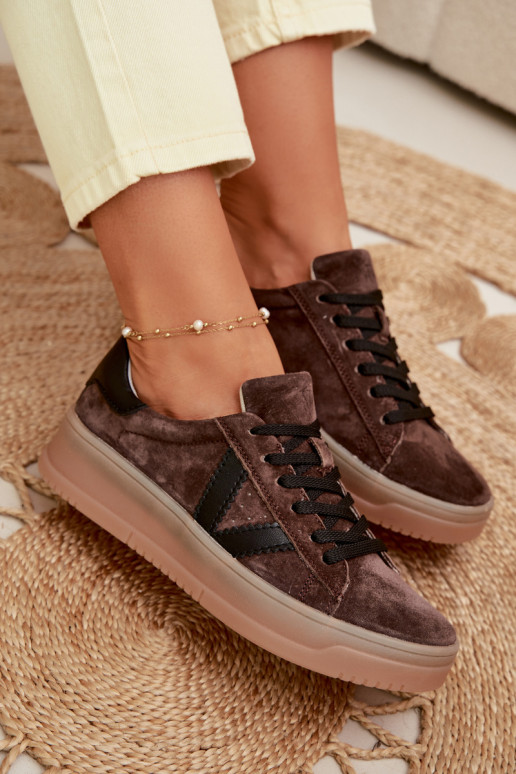 Vinceza 79597 sieviešu sporta stila apavi no dabīgās zamšas ar platformu brūnā krāsā