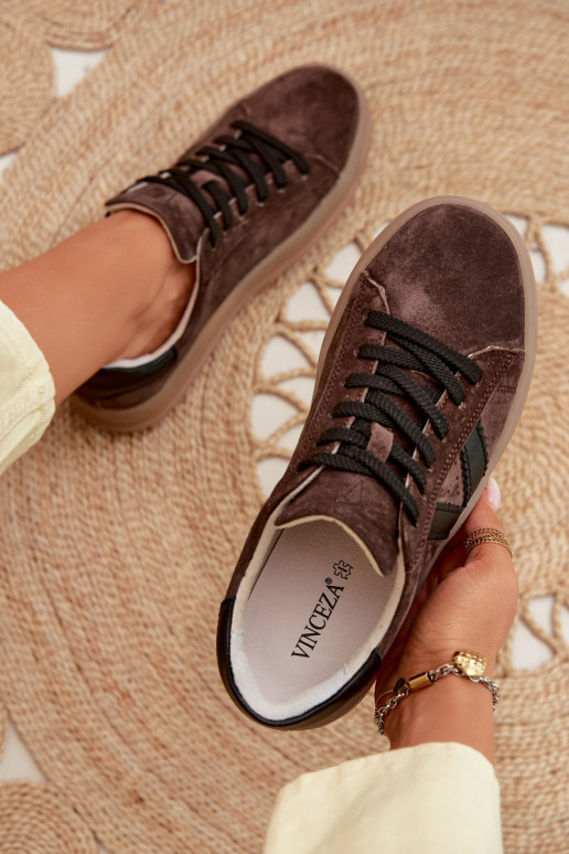 Vinceza 79597 sieviešu sporta stila apavi no dabīgās zamšas ar platformu brūnā krāsā