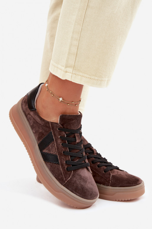 Vinceza 79597 sieviešu sporta stila apavi no dabīgās zamšas ar platformu brūnā krāsā