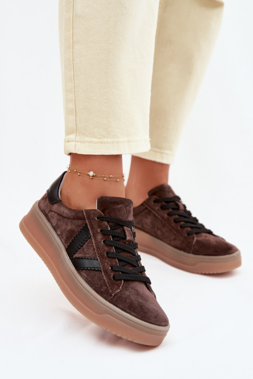 Vinceza 79597 sieviešu sporta stila apavi no dabīgās zamšas ar platformu brūnā krāsā