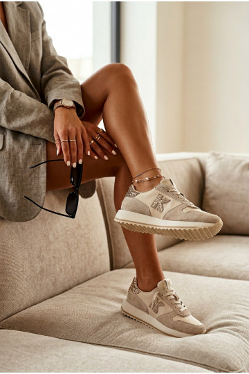 Āda zamšādas Sneakers modeļa apavi Sieviešu ar platformu Kobbo 100103 smilšu krāsas