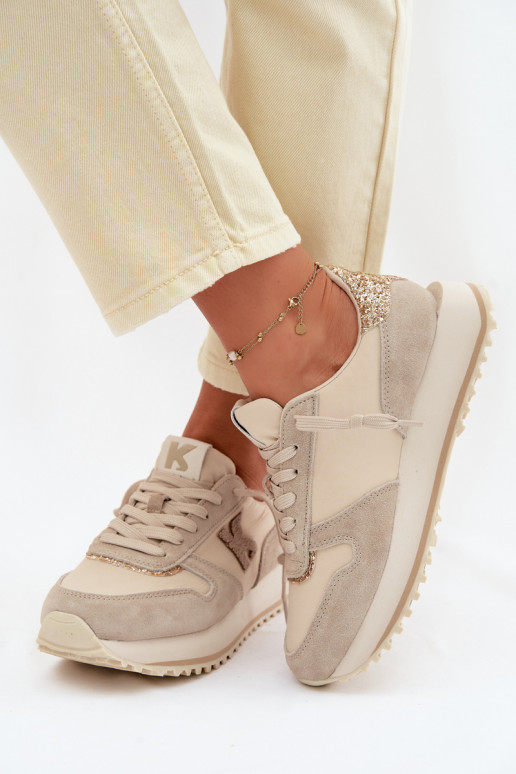 Āda zamšādas Sneakers modeļa apavi Sieviešu ar platformu Kobbo 100103 smilšu krāsas
