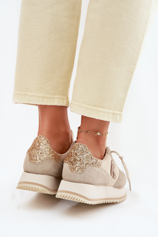 Āda zamšādas Sneakers modeļa apavi Sieviešu ar platformu Kobbo 100103 smilšu krāsas