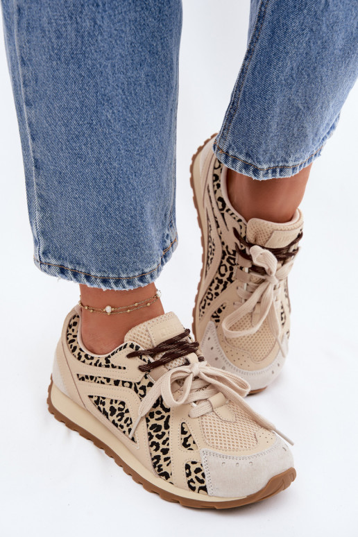 Āda zamšādas Sneakers modeļa apavi Sieviešu Big Star TT274549 smilšu krāsas