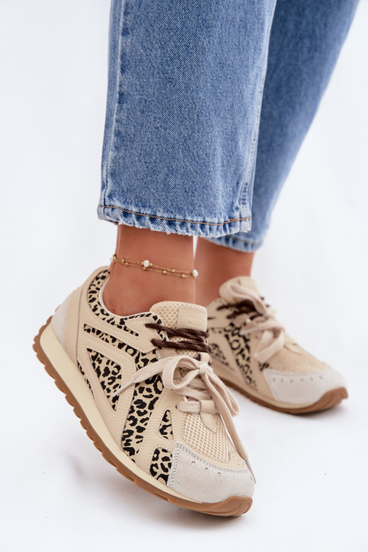 Āda zamšādas Sneakers modeļa apavi Sieviešu Big Star TT274549 smilšu krāsas