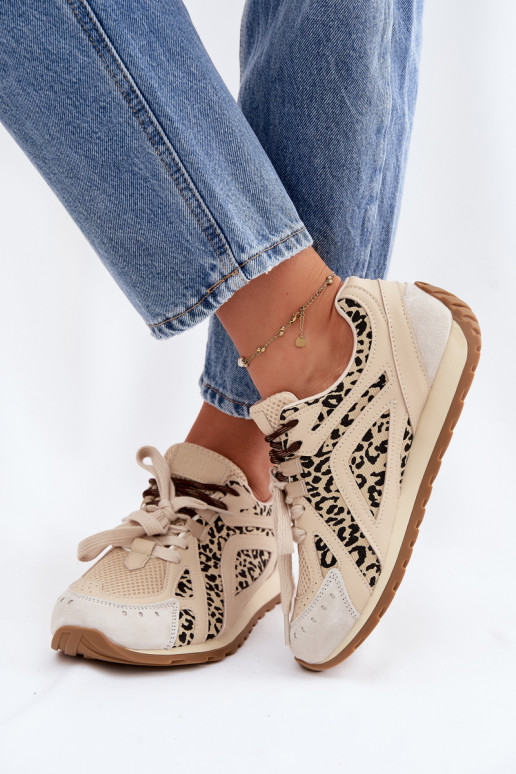 Āda zamšādas Sneakers modeļa apavi Sieviešu Big Star TT274549 smilšu krāsas