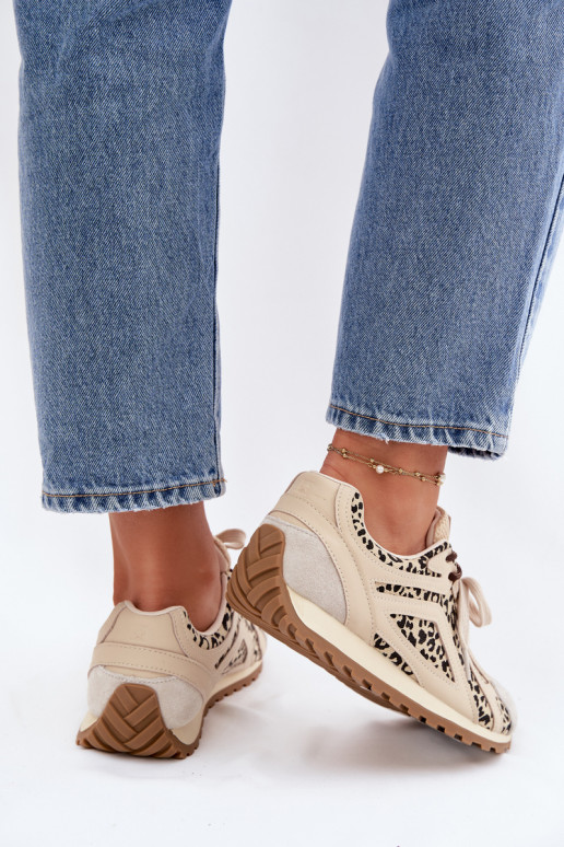 Āda zamšādas Sneakers modeļa apavi Sieviešu Big Star TT274549 smilšu krāsas