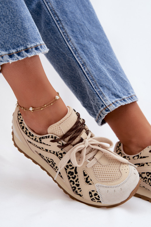 Āda zamšādas Sneakers modeļa apavi Sieviešu Big Star TT274549 smilšu krāsas