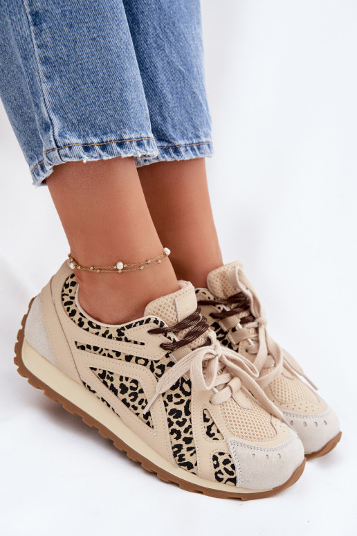 Āda zamšādas Sneakers modeļa apavi Sieviešu Big Star TT274549 smilšu krāsas