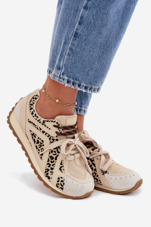 Āda zamšādas Sneakers modeļa apavi Sieviešu Big Star TT274549 smilšu krāsas