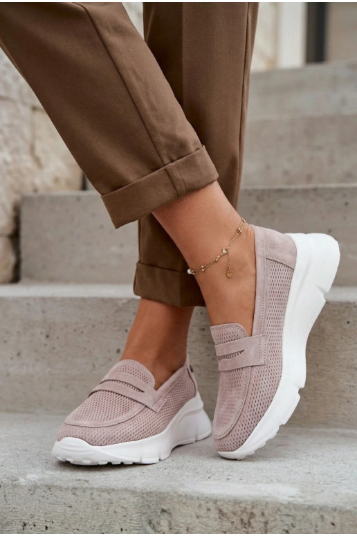 Vinceza 79626 sieviešu mokasīni no dabīgās zamšas ar platformu smilšu krāsā