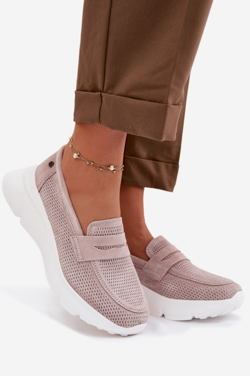 Vinceza 79626 sieviešu mokasīni no dabīgās zamšas ar platformu smilšu krāsā