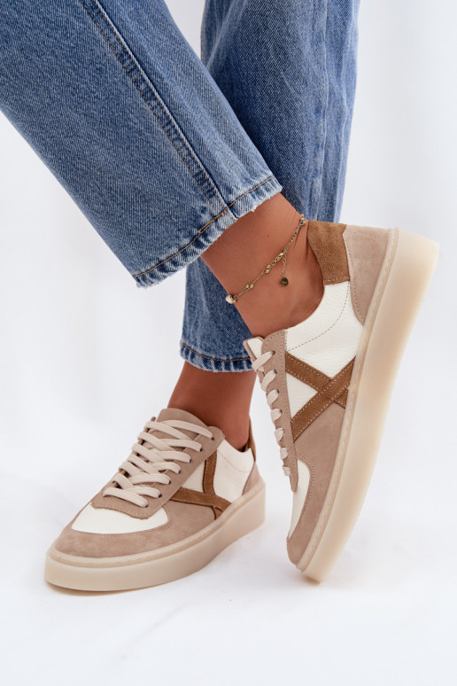 Āda zamšādas Sneakers modeļa apavi Sieviešu Zazoo N1108S5 smilšu krāsas