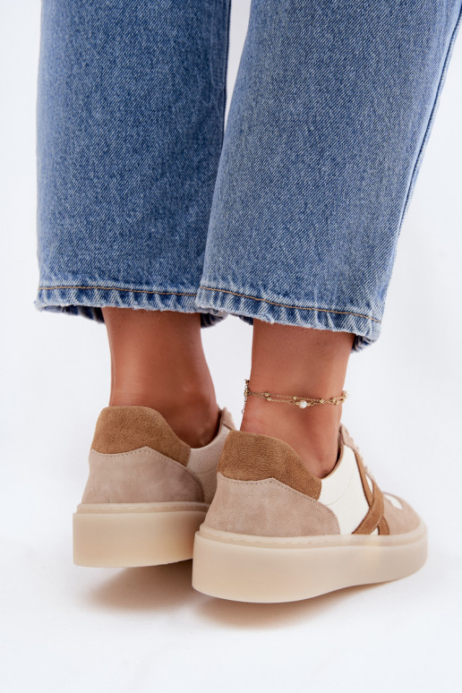 Āda zamšādas Sneakers modeļa apavi Sieviešu Zazoo N1108S5 smilšu krāsas