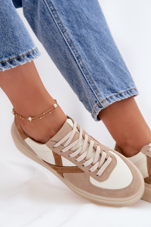 Āda zamšādas Sneakers modeļa apavi Sieviešu Zazoo N1108S5 smilšu krāsas