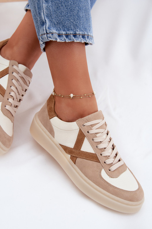 Āda zamšādas Sneakers modeļa apavi Sieviešu Zazoo N1108S5 smilšu krāsas