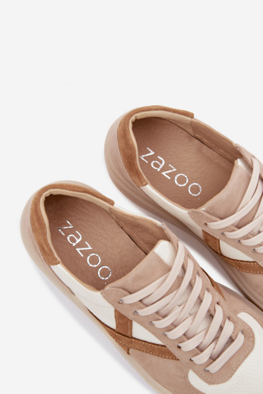 Āda zamšādas Sneakers modeļa apavi Sieviešu Zazoo N1108S5 smilšu krāsas