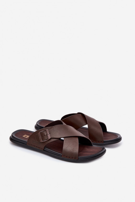 Čibas no dabīgas ādas vīriešiem ar sprādzēm Big Star RR174077 brūnas krāsas