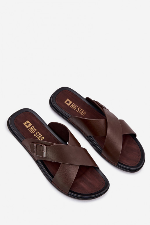 Čibas no dabīgas ādas vīriešiem ar sprādzēm Big Star RR174077 brūnas krāsas